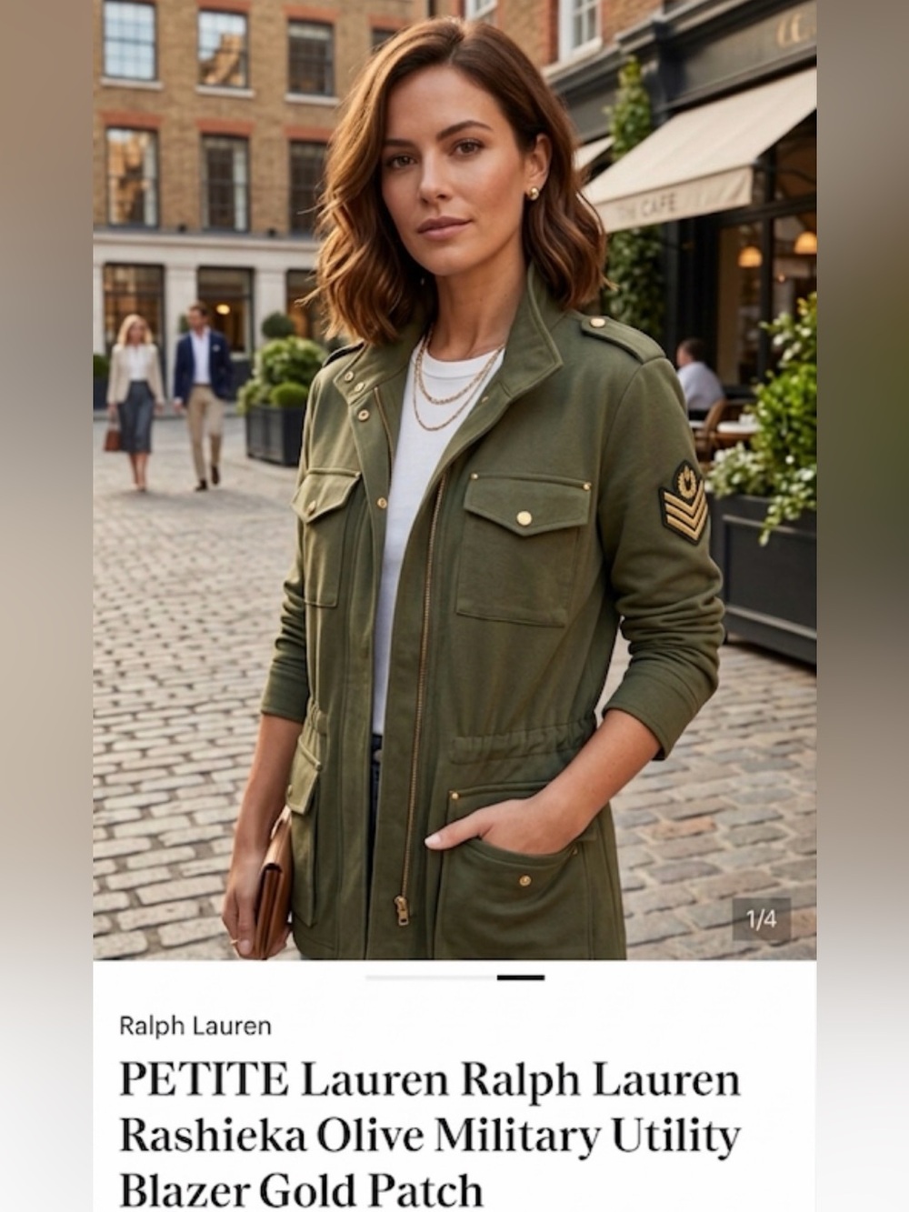 PETITE Lauren Ralph Lauren Rashieka Olive Military Utility Blazer Gold Patch
